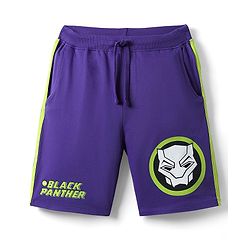 Pine Kids Marvel 100% Cotton Knee Length Shorts With Avengers Black Panther Graphics & Tape Detailing - Purple