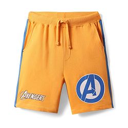 Pine Kids Marvel 100% Cotton Knee Length Shorts With Avengers Graphics & Tape Detailing - Orange