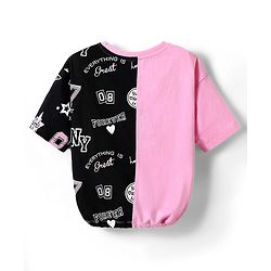 Pine Kids Cotton Knit Half Drop Shoulder Sleeves Cut & Sew T-Shirt with Star Print - Pink
