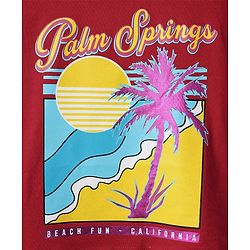 Pine Kids Cotton Knit Drop Shoulder Half Sleeves T-Shirt With Palm Spring Text Print - Dark Pink