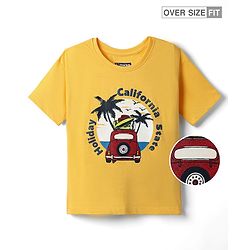 Pine Kids Cotton Knit Half Sleeves T-Shirt With California State Holiday Text Print - Yellow