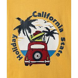 Pine Kids Cotton Knit Half Sleeves T-Shirt With California State Holiday Text Print - Yellow