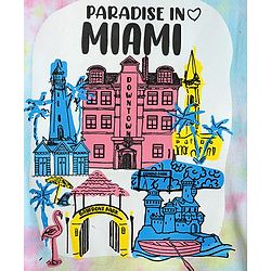 Pine Kids Cotton Knit Half Drop Shoulder Sleeves Tie & Dye T-Shirt with Beach Theme Print - Light Blue & Pink