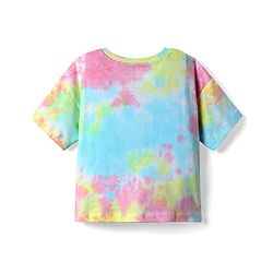 Pine Kids Cotton Knit Half Drop Shoulder Sleeves Tie & Dye T-Shirt with Beach Theme Print - Light Blue & Pink