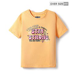 Pine Kids Cotton Knit Half Drop Shoulder Sleeves T-Shirt with Text Print - Orange