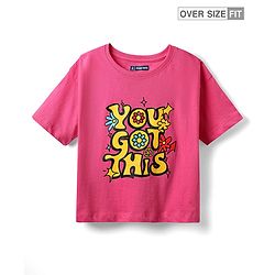 Pine Kids Cotton Knit Half Sleeves Drop Shoulder T-Shirt with You Got This Text Print - Pink