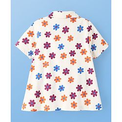 Pine Kids Cotton Knit Half Sleeves Capri Night Suit With Floral Print - White