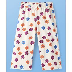 Pine Kids Cotton Knit Half Sleeves Capri Night Suit With Floral Print - White
