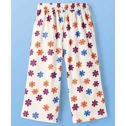 Pine Kids Cotton Knit Half Sleeves Capri Night Suit With Floral Print - White