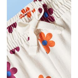 Pine Kids Cotton Knit Half Sleeves Capri Night Suit With Floral Print - White