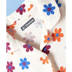 Pine Kids Cotton Knit Half Sleeves Capri Night Suit With Floral Print - White
