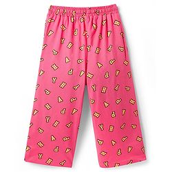 Pine Kids Cotton Knit Half Sleeves Capri Night Suit with Text Print - Yellow & Pink