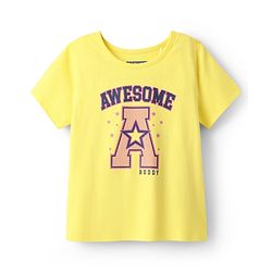 Pine Kids Cotton Knit Half Sleeves Capri Night Suit With Awesome & Star Print - Light Yellow