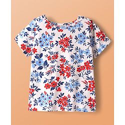Pine Kids Cotton Knit Half Sleeves Co-ords Capri Night Suit with Floral Print - White