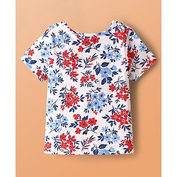 Pine Kids Cotton Knit Half Sleeves Co-ords Capri Night Suit with Floral Print - White