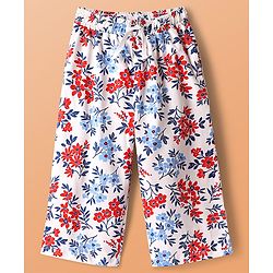 Pine Kids Cotton Knit Half Sleeves Co-ords Capri Night Suit with Floral Print - White