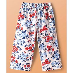Pine Kids Cotton Knit Half Sleeves Co-ords Capri Night Suit with Floral Print - White