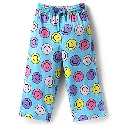Pine Kids Cotton Knit Half Sleeves Capri Night Suit With  Smiley Print - Light Blue