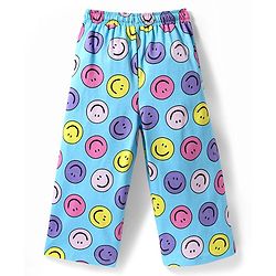 Pine Kids Cotton Knit Half Sleeves Capri Night Suit With  Smiley Print - Light Blue