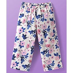 Pine Kids Cotton Knit Half Sleeves  Capri Night Suit With Floral Print - White