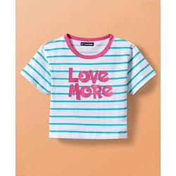 Pine Kids Single Jersey Knit Half Sleeves Striped Shorts Night Suit with Text Print - White & Dark Pink