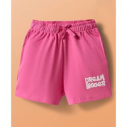 Pine Kids Single Jersey Knit Half Sleeves Striped Shorts Night Suit with Text Print - White & Dark Pink