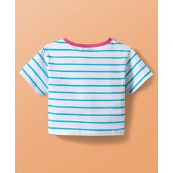 Pine Kids Single Jersey Knit Half Sleeves Striped Shorts Night Suit with Text Print - White & Dark Pink