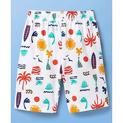 Pine Kids Single Jersey Knit Half Sleeves Co-ords Shorts Night Suit with Beach Theme Print - White