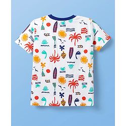 Pine Kids Single Jersey Knit Half Sleeves Co-ords Shorts Night Suit with Beach Theme Print - White