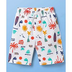 Pine Kids Single Jersey Knit Half Sleeves Co-ords Shorts Night Suit with Beach Theme Print - White