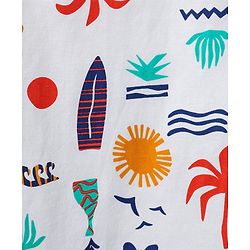 Pine Kids Single Jersey Knit Half Sleeves Co-ords Shorts Night Suit with Beach Theme Print - White