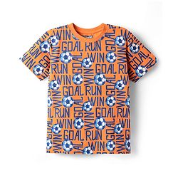 Pine Kids Single Jersey Knit Half Sleeves Co-ords Shorts Night Suit with Sports Theme Print - Orange