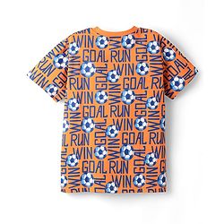 Pine Kids Single Jersey Knit Half Sleeves Co-ords Shorts Night Suit with Sports Theme Print - Orange
