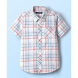 Pine Kids Cotton Woven Half Sleeves Checkered Shirt With T-Shirt - Multicolour