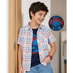 Pine Kids Cotton Woven Half Sleeves Checkered Shirt With T-Shirt - Multicolour