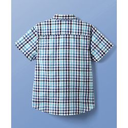 Pine Kids Cotton Woven Half Sleeves Checks Shirt With Sleeveless Text Printed T-Shirt - Light Blue White & Navy Blue