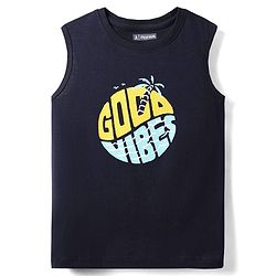 Pine Kids Cotton Woven Half Sleeves Checks Shirt With Sleeveless Text Printed T-Shirt - Yellow Orange & Navy Blue