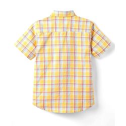 Pine Kids Cotton Woven Half Sleeves Checks Shirt With Sleeveless Text Printed T-Shirt - Yellow Orange & Navy Blue