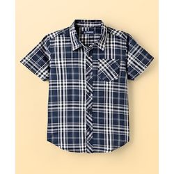 Pine Kids Cotton Woven Half Sleeves Checkered Shirt With T-Shirt - Navy Blue