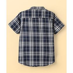 Pine Kids Cotton Woven Half Sleeves Checkered Shirt With T-Shirt - Navy Blue