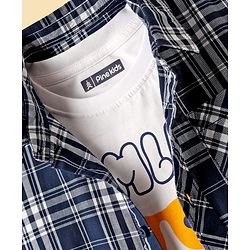 Pine Kids Cotton Woven Half Sleeves Checkered Shirt With T-Shirt - Navy Blue