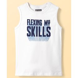 Pine Kids Cotton Woven Half Sleeves Checks Shirt With Sleeveless Text Printed T-Shirt - White & Navy Blue