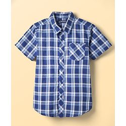 Pine Kids Cotton Woven Half Sleeves Checks Shirt With Sleeveless Text Printed T-Shirt - White & Navy Blue