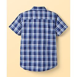 Pine Kids Cotton Woven Half Sleeves Checks Shirt With Sleeveless Text Printed T-Shirt - White & Navy Blue