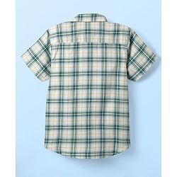 Pine Kids Cotton Woven Half Sleeves Checks Shirt With Sleeveless Beach Theme Printed T-Shirt - White & Teal Blue