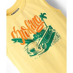 Pine Kids Cotton Woven Half Sleeves Checks Shirt With Sleeveless Text Printed T-Shirt - Green & Yellow
