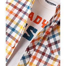 Pine Kids Cotton Woven Half Sleeves Checkered Shirt With T-Shirt - Multicolour