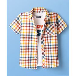 Pine Kids Cotton Woven Half Sleeves Checkered Shirt With T-Shirt - Multicolour