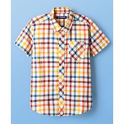Pine Kids Cotton Woven Half Sleeves Checkered Shirt With T-Shirt - Multicolour