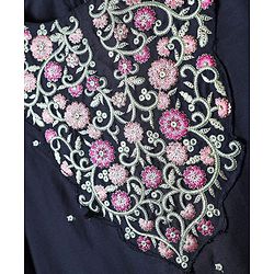 Pine Kids Woven Three Fourth Sleeves Floral Embroidered Kurti Chudidar Set with Dupatta & Lace Detailing - Navy Blue